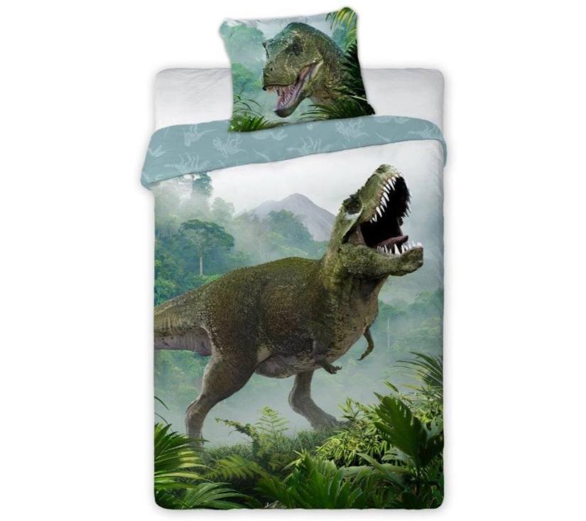 Pamučna posteljina 160x200 Dinosaur T-rex zelena