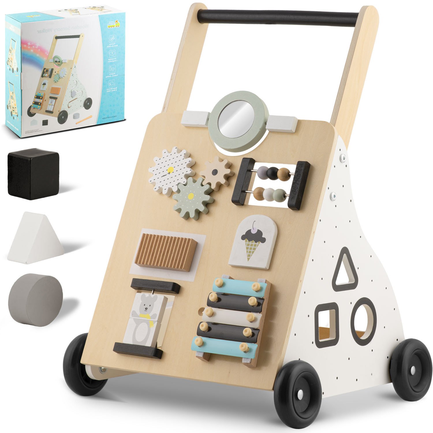 Ricokids drvena senzorna hodalica za guranje, crno drvena