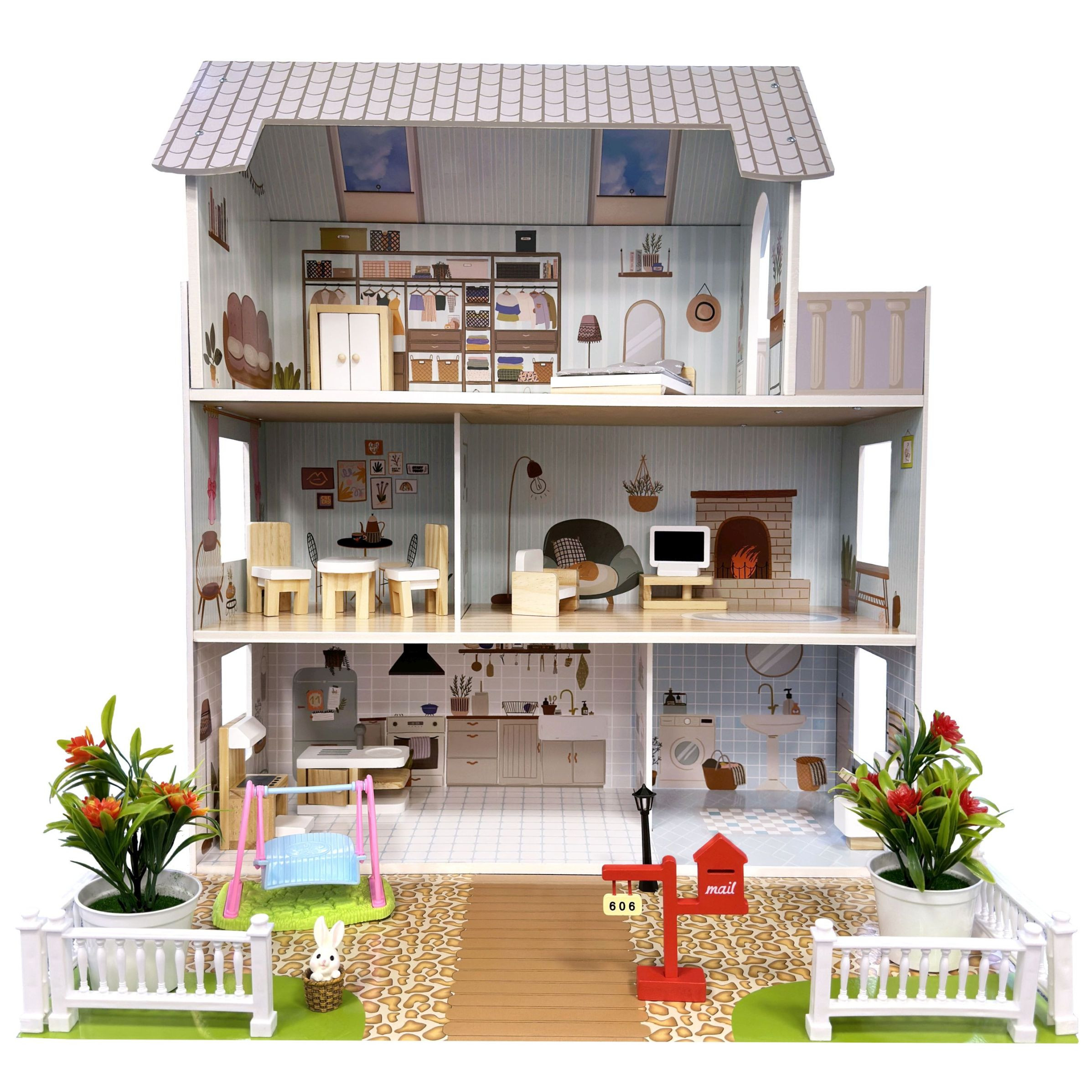 Drvena kućica za lutke Rozalia s vrtom i priborom