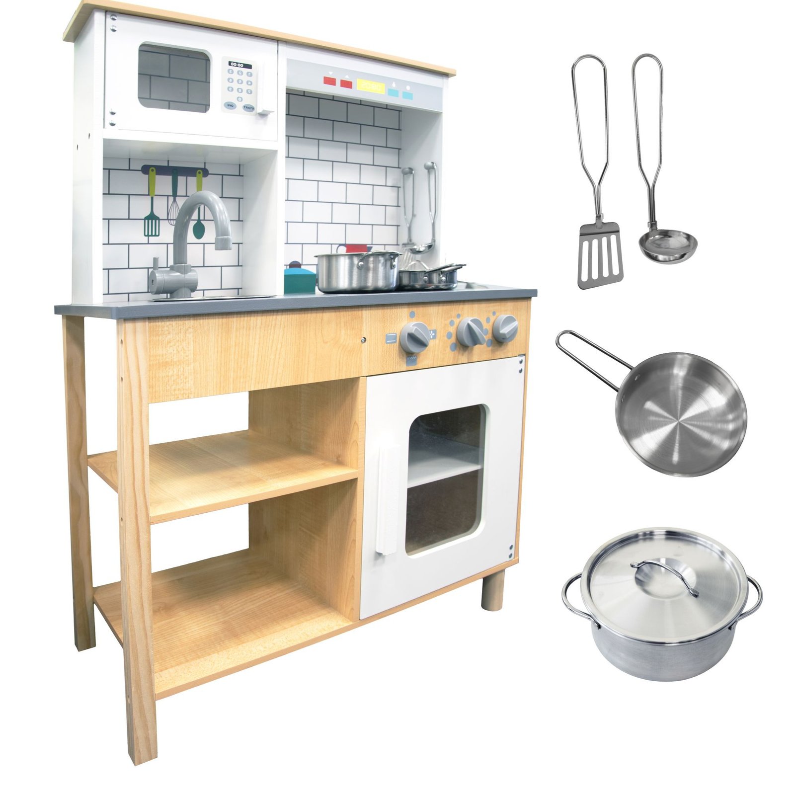 Drvena retro kuhinja za djecu s priborom