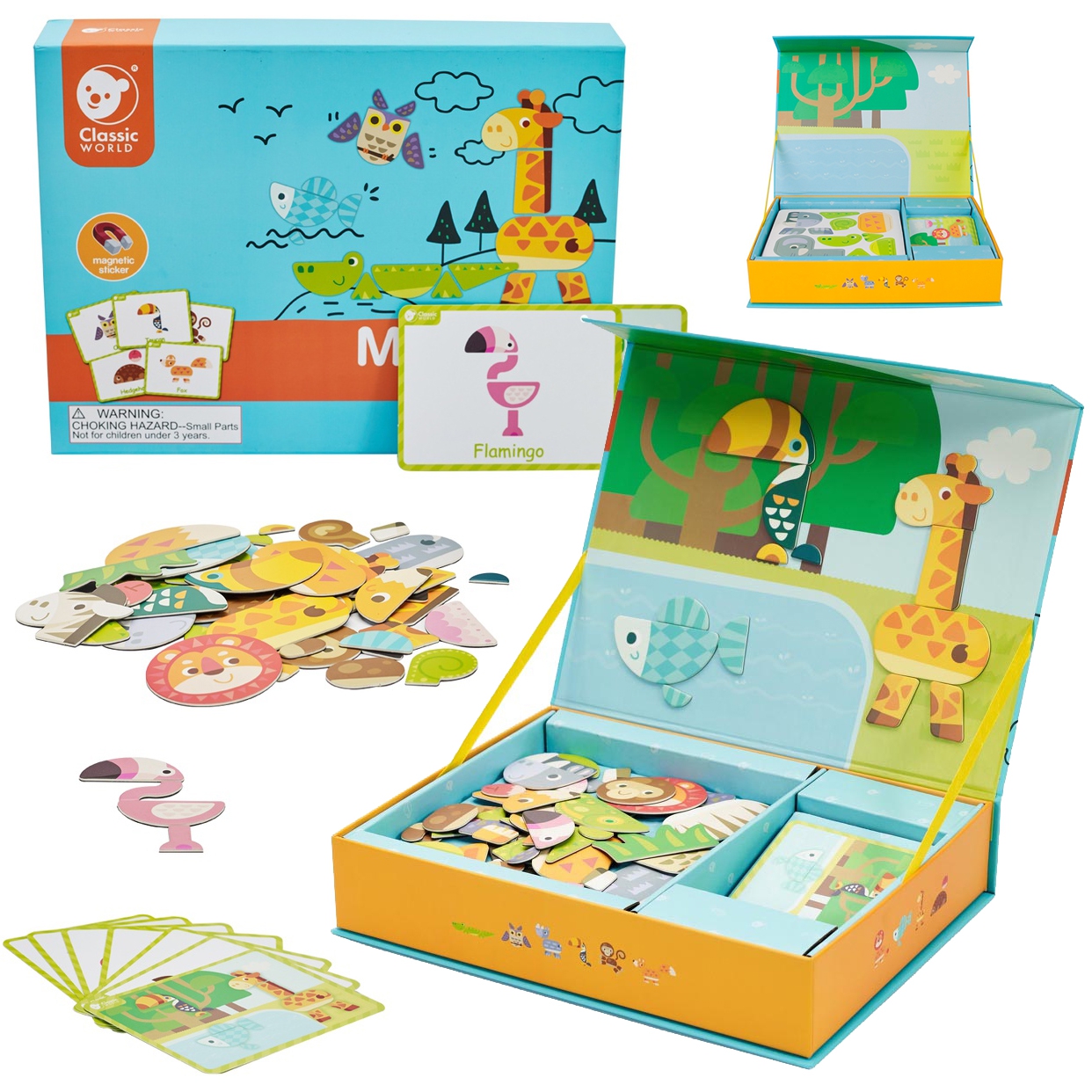 Classic World magnetna slagalica: Životinje, tabla s kockama, puzzle za pamćenje, 60 el.