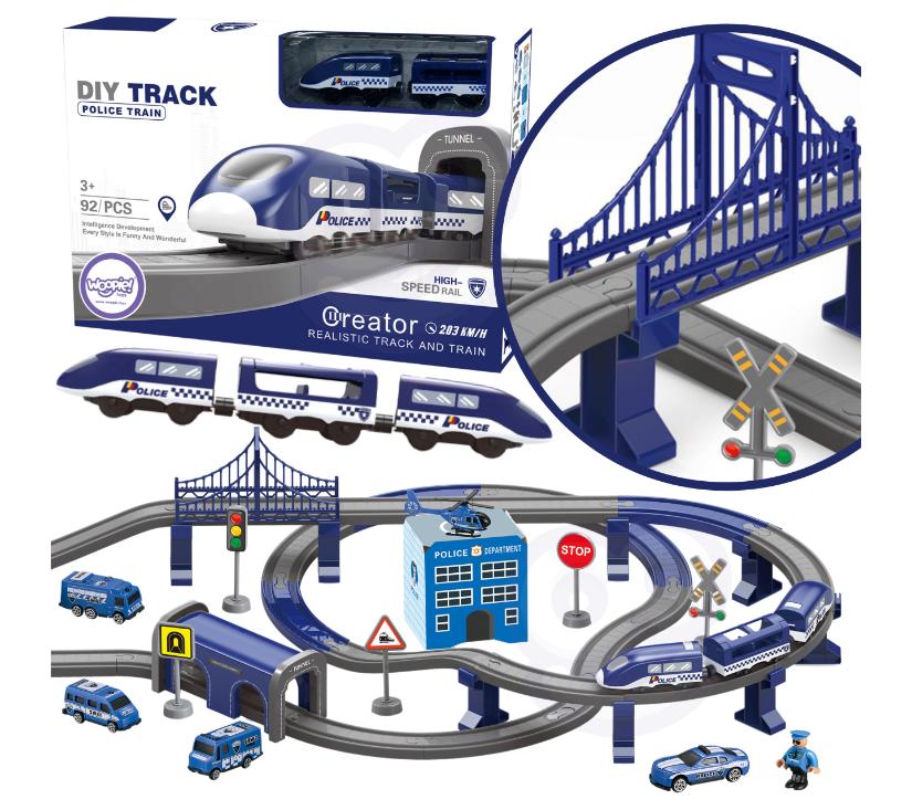 Woopie el. vlak: Set s policijskom stanicom, helikopterom i automobilima, 92 dijela