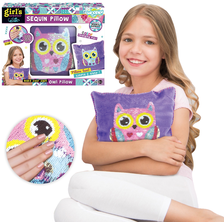 Woopie art & fun šljokičasti jastuk sova, ljubičasta 