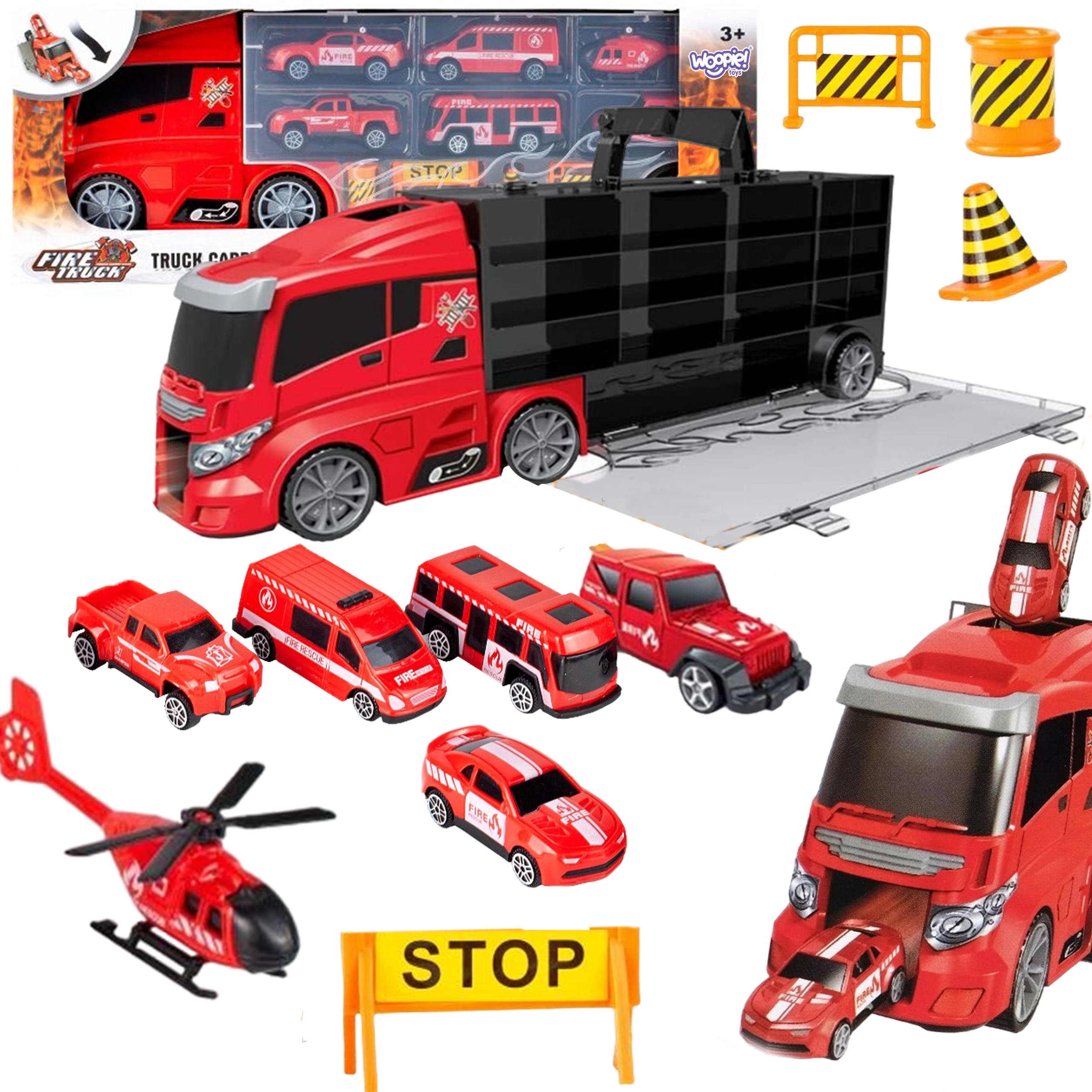 WOOPIE Set Kamion Transporter 3u1 Crveni 11 kom.