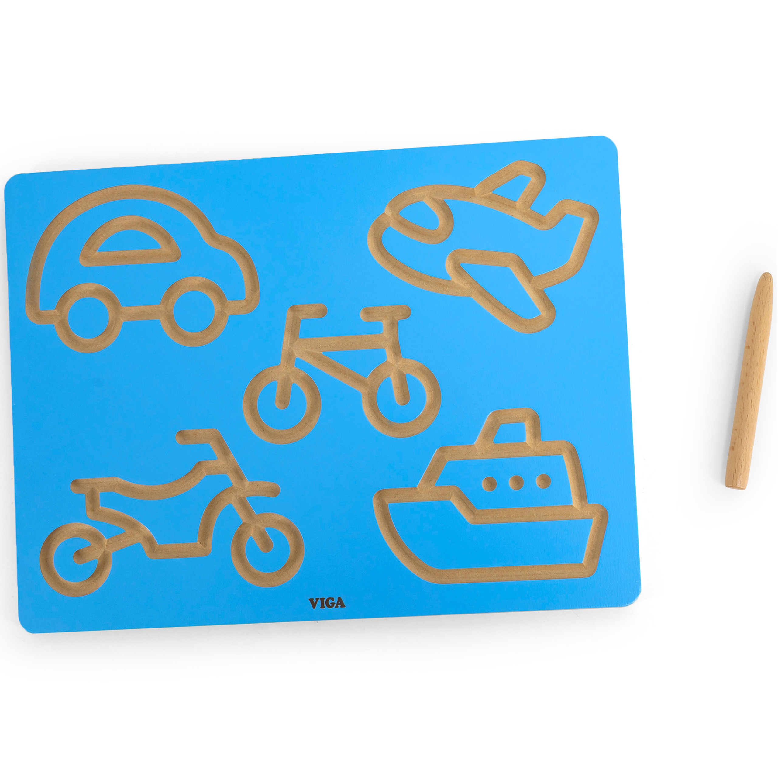 Viga ploča za grafomotoriku - učenje crtanja vozila - plava