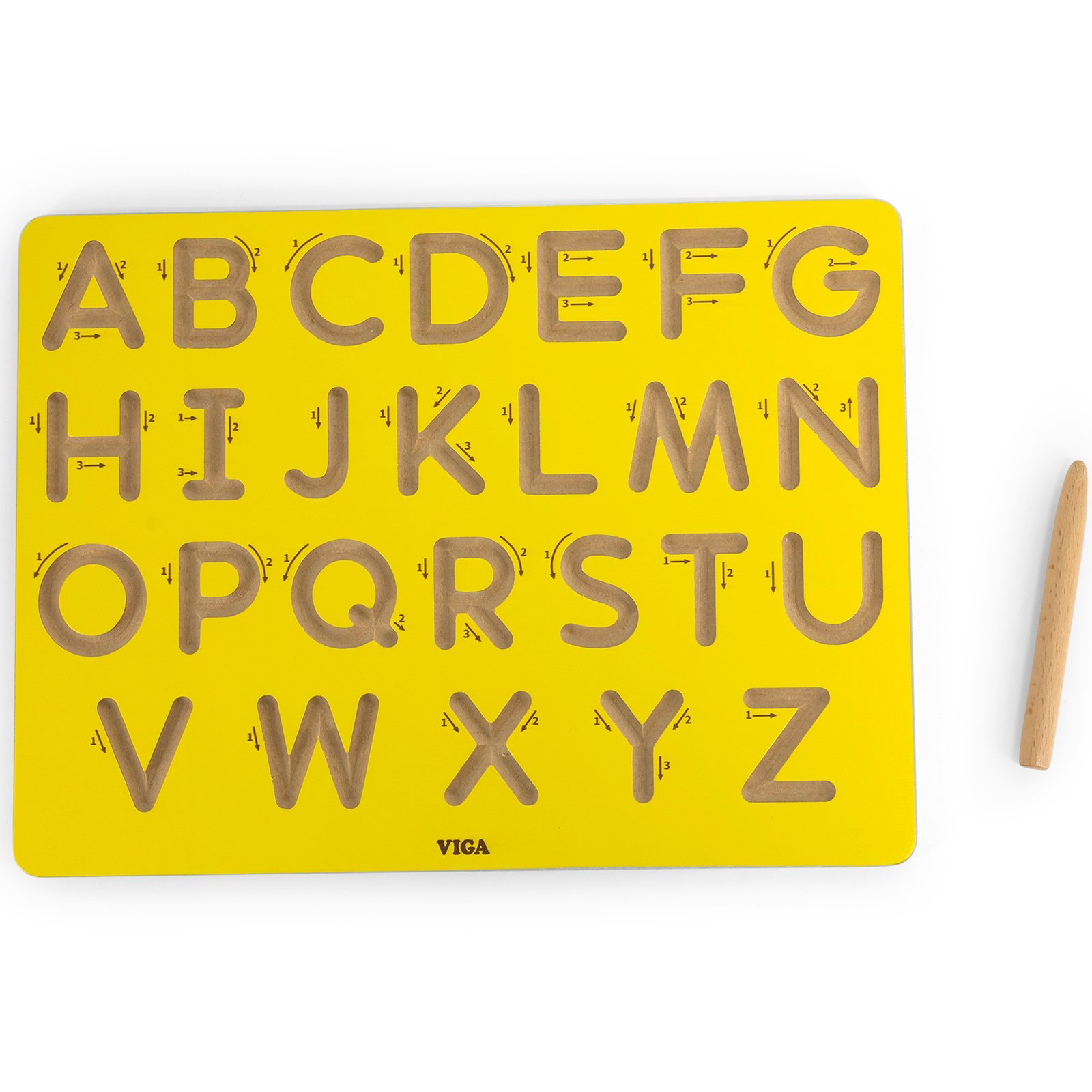 Viga ploča za grafomotoriku - učenje pisanja velikih slova - žuta