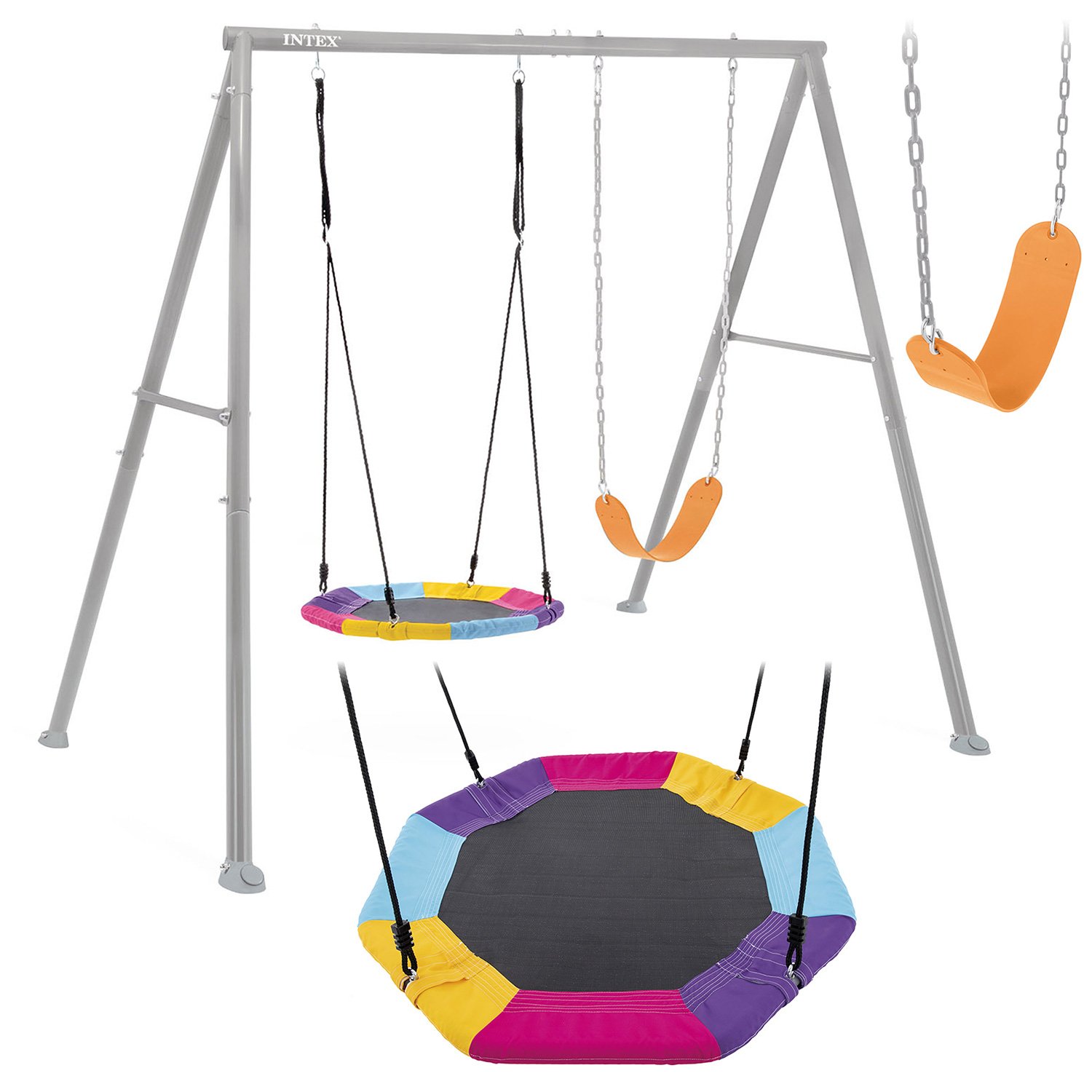 Intex ljuljačka za igralište gnijezdo roda 2 u 1 235 cm x 254 cm x 200 cm sivi okvir