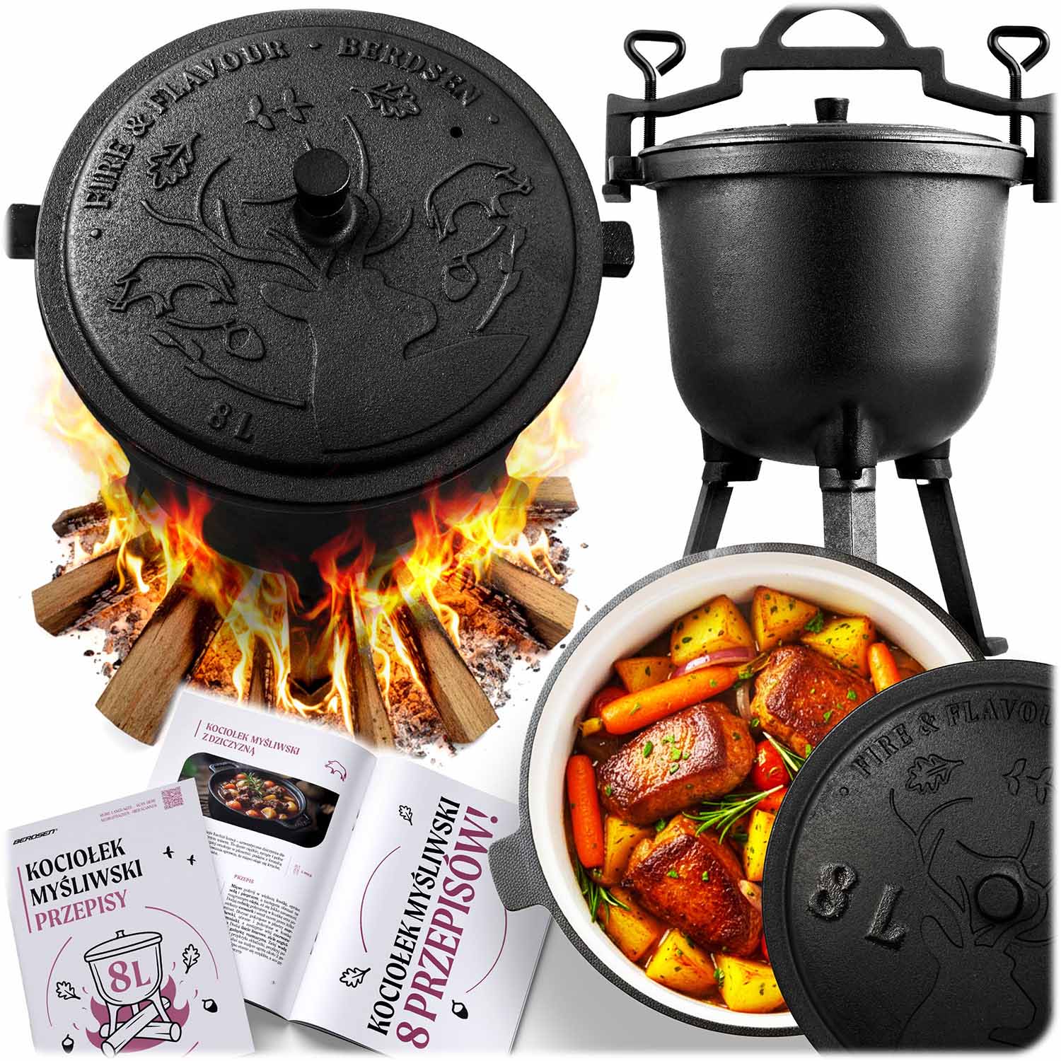 Emajlirani lonac od lijevanog željeza 8 l za roštilj i logorsku vatru