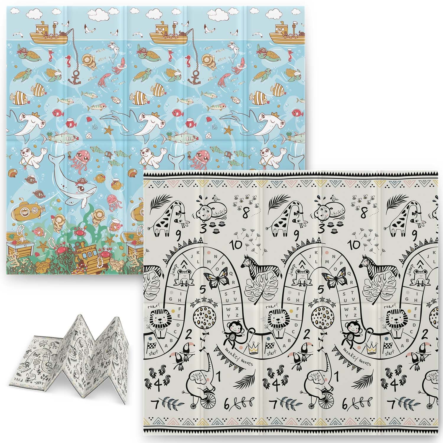 Nukido sklopiva dvostrana pjenasta podloga 200 x 180 x 1 cm ocean/safari