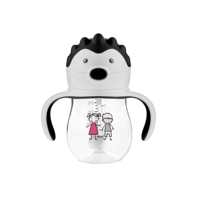 Čaša bez prolijevanja 250 ml s utegom, slamkom i dvostrukim ručkama, siva