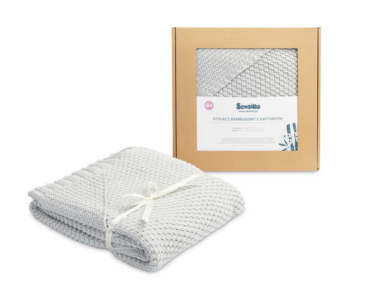 Sensillo pokrivač od bambusa s kapuljačom 90x85cm svijetlo sivi