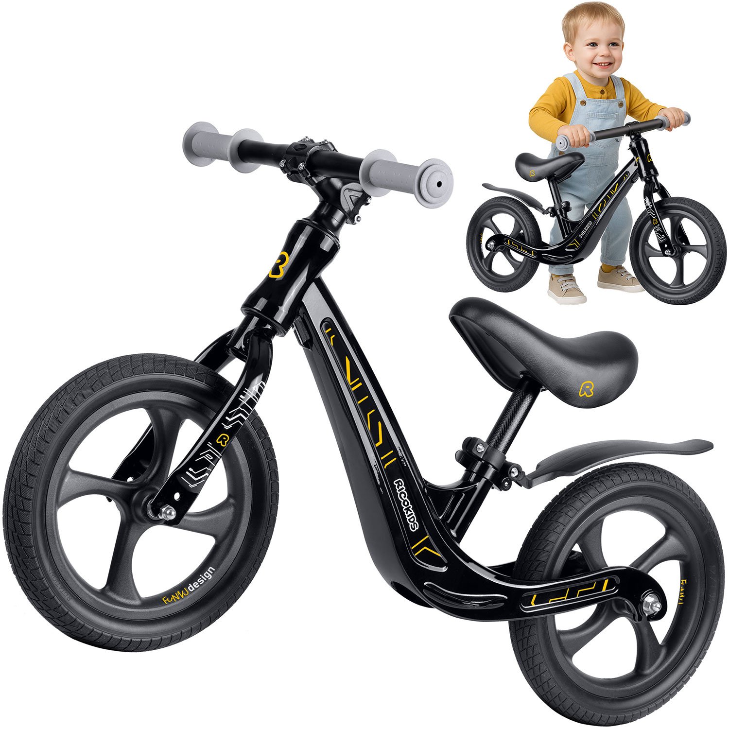 Ricokids FUNNU dječji bicikl bez pedala, crni
