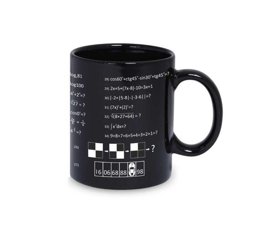 Šalica s 34 logičke i matematičke zagonetke za rješavanje - crna