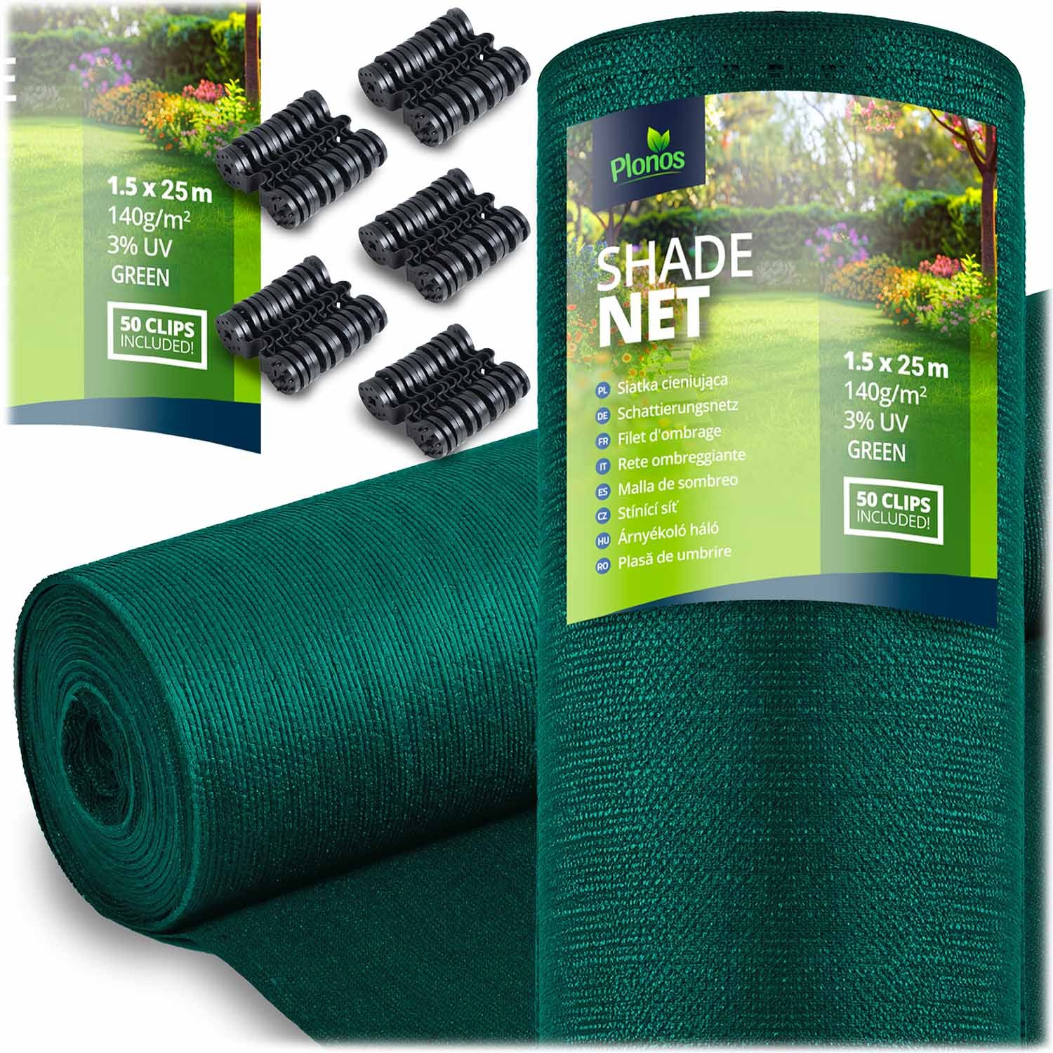 Mrežica za sjenčanje 1,5x25m 140g/m2 + 50 štipaljki zelena