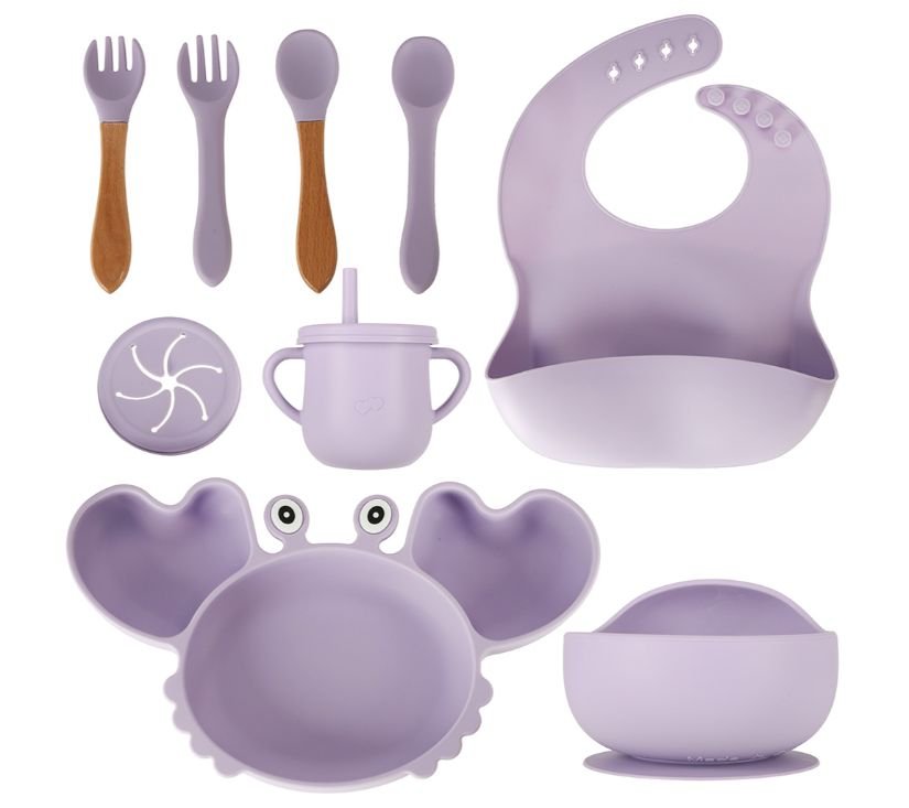 Silikonsko posuđe za djecu 9 komada ljubičasto