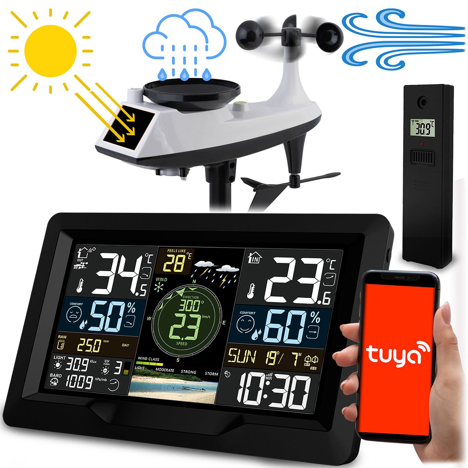 Meteorološka stanica sa senzorom vjetra i kiše BD-914 crna