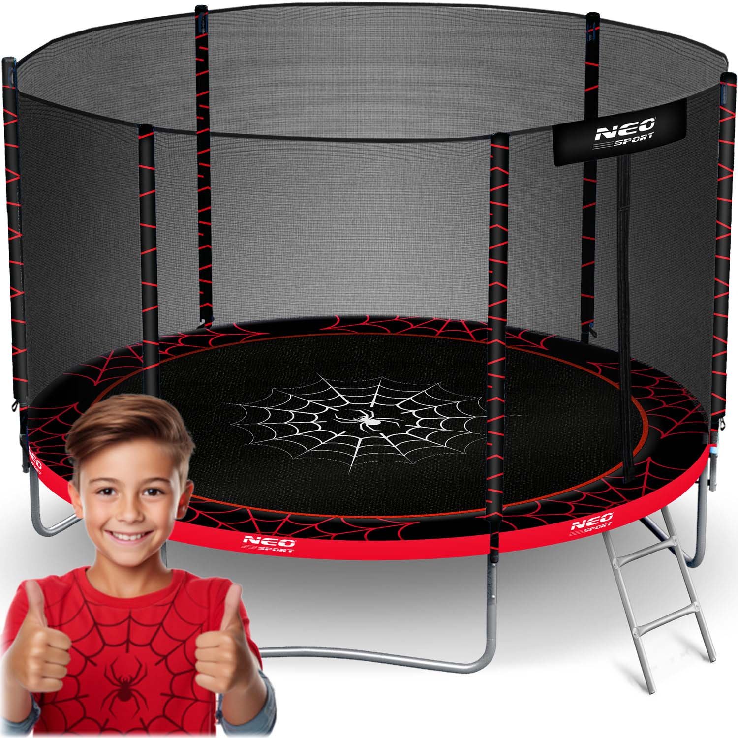 Neo-Sport vrtni trampolin 312 cm (10 ft) s vanjskom mrežom i ljestvama, crvena paukova mreža
