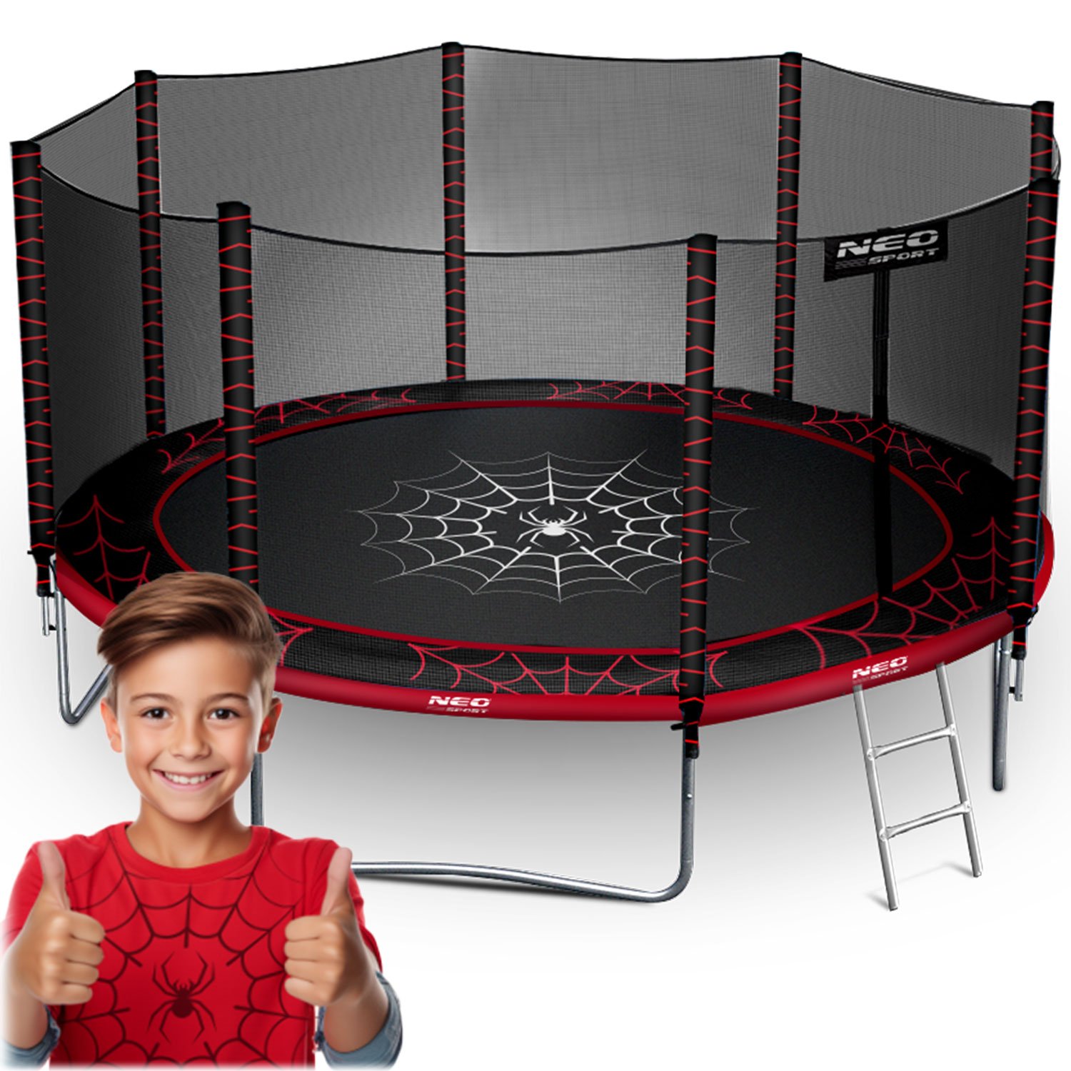 Neo-Sport vrtni trampolin 374 cm (12 ft) s vanjskom mrežom i ljestvama, crvena paukova mreža