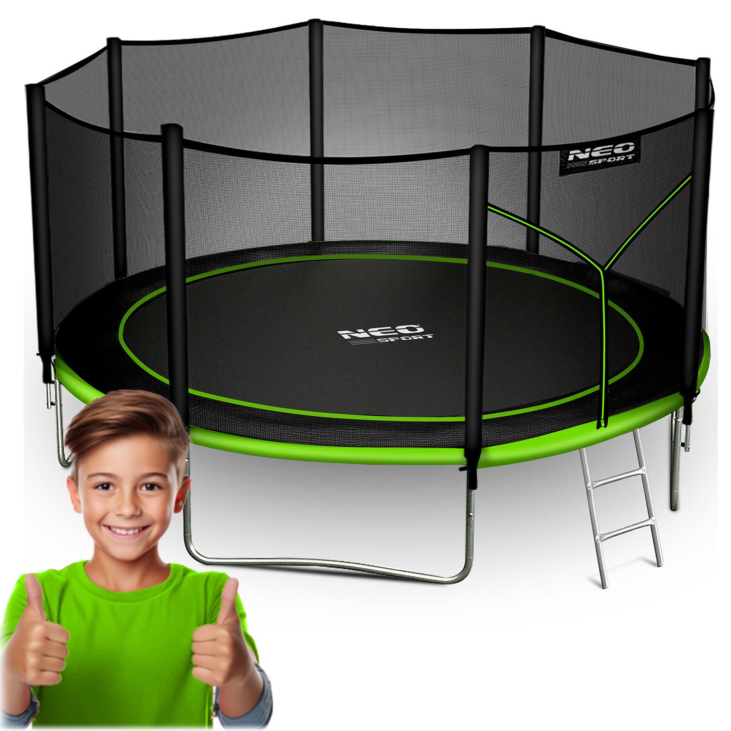 Neo-Sport vrtni trampolin 374 cm (12 ft) s vanjskom mrežom i ljestvama, zeleni