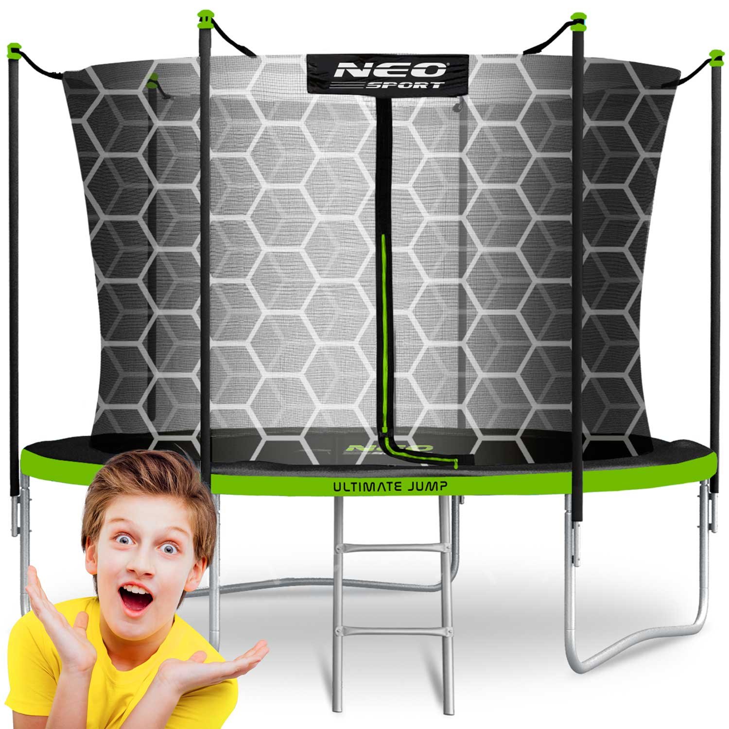 Neo-Sport vrtni trampolin 252 cm (8 ft) s unutarnjom mrežom i ljestvama, zeleni