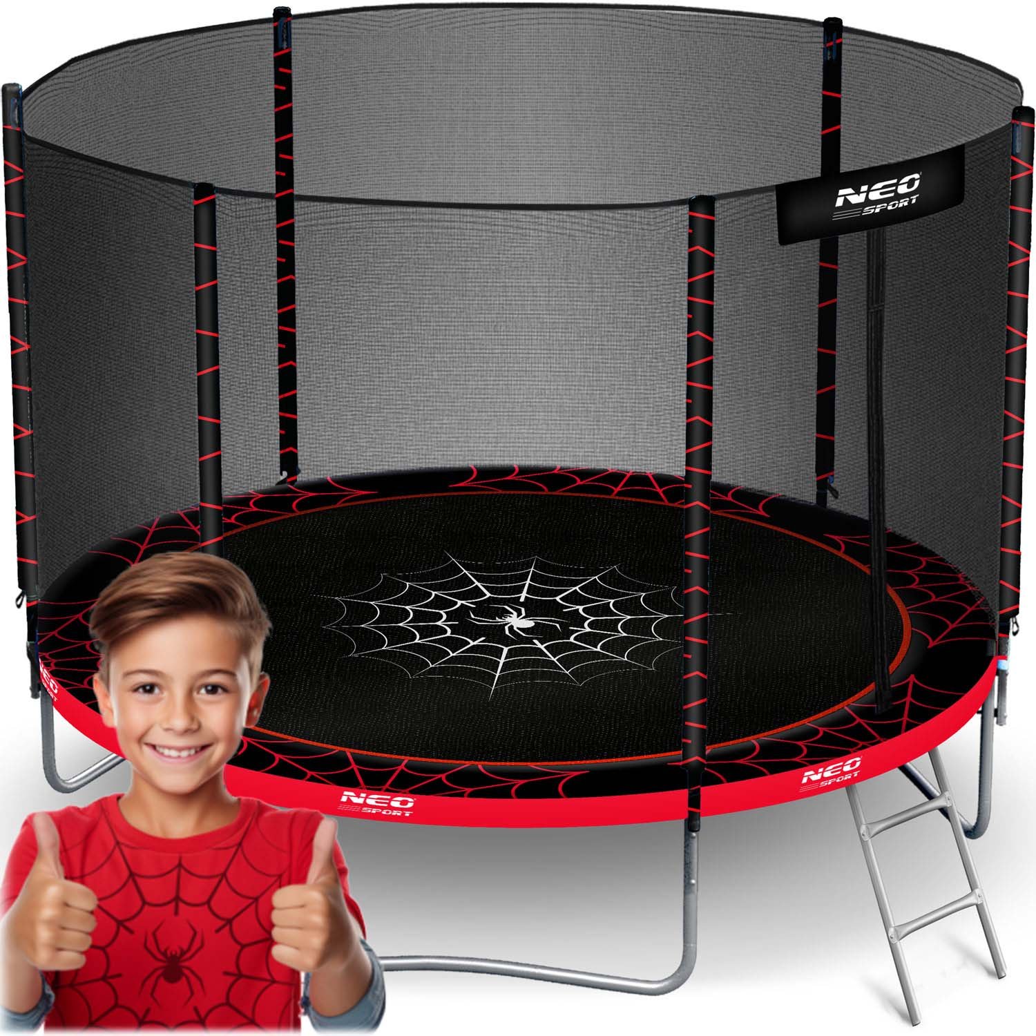 Neo-Sport vrtni trampolin 252 cm (8 ft) s vanjskom mrežom i ljestvama, crvena paukova mreža