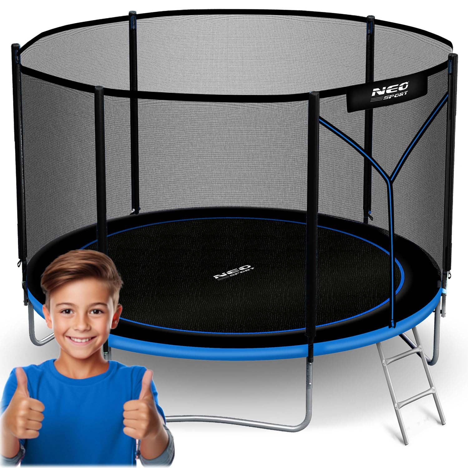 Neo-Sport vrtni trampolin 252 cm (8 ft) s vanjskom mrežom i ljestvama, plavi