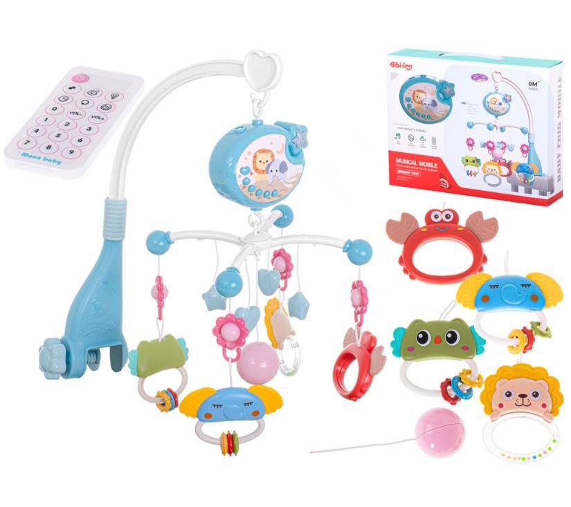 Vrtuljak za krevetić s projektorom i daljinskim upravljačem plavi